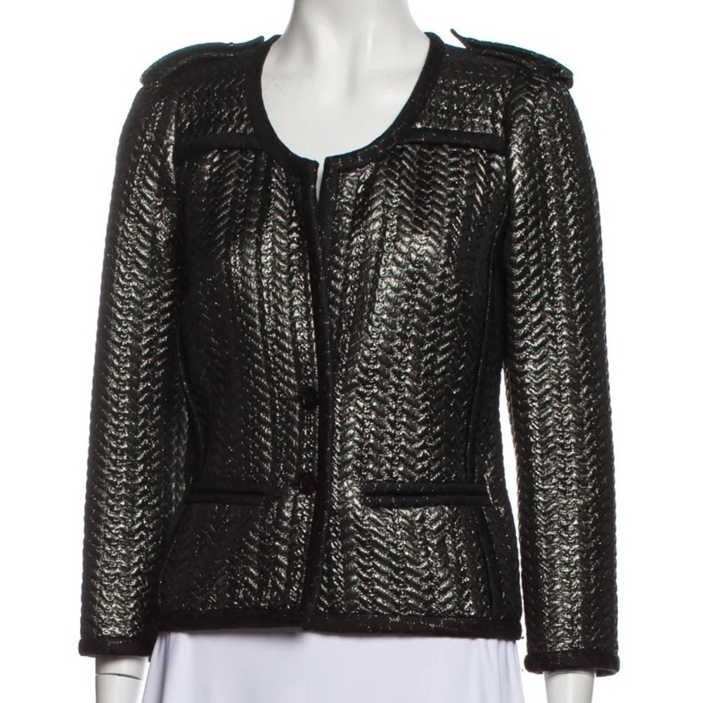 Isabel Marant Gunmetal Silver Quilted Jacquard Wool Blend Evening Jacket EUC 42